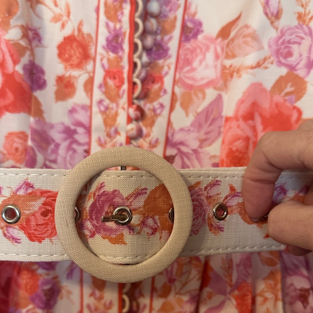 Beulah Floral Midi Dress in Pink and Orange - Picture 7 of 8